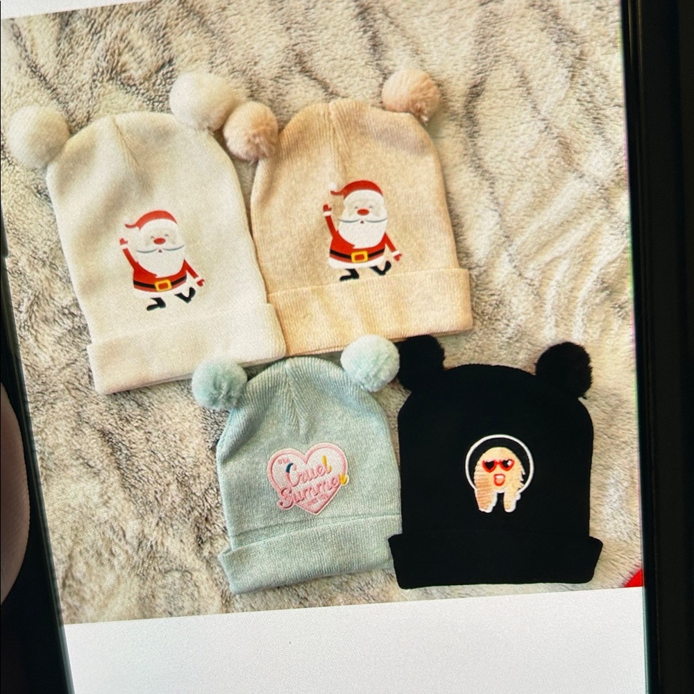 Kids Winter Beanie Set with Santa and Taylor Swift Patch
